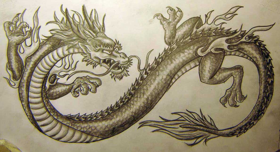 chinese dragon tattoo. teal colour kitchen design