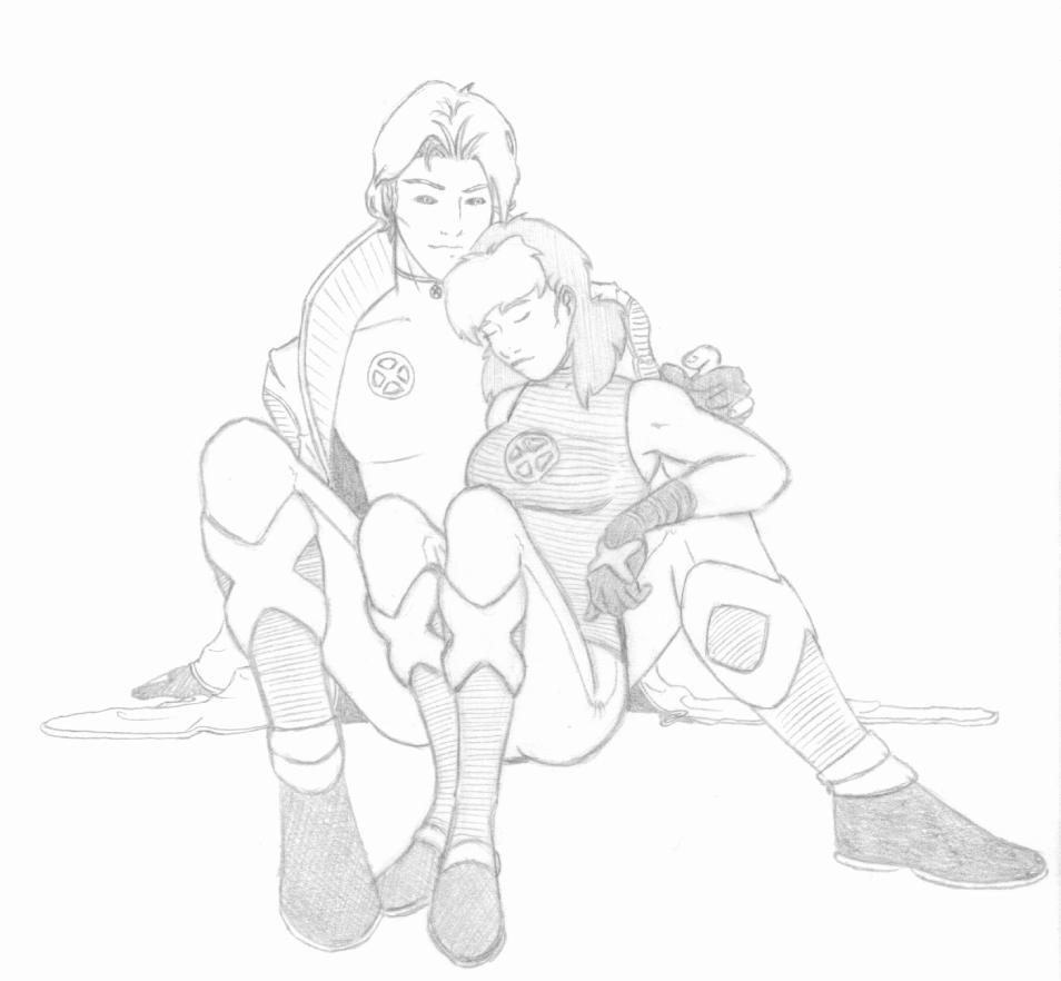 Gambit and Rogue sitting
